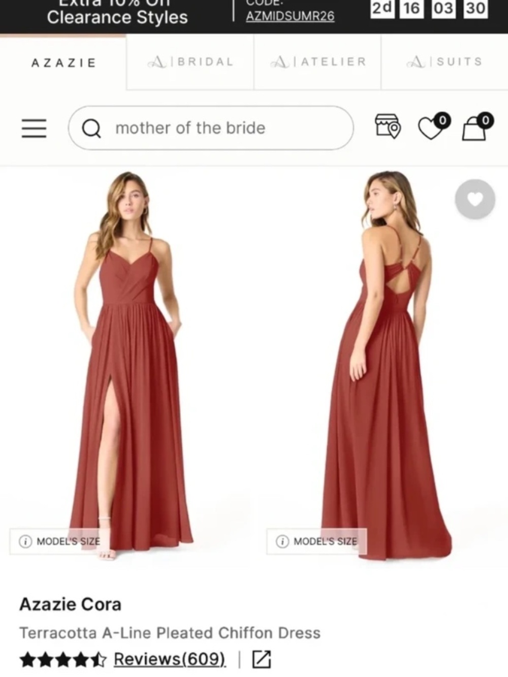 Azazie Cora in Terracotta, size A2